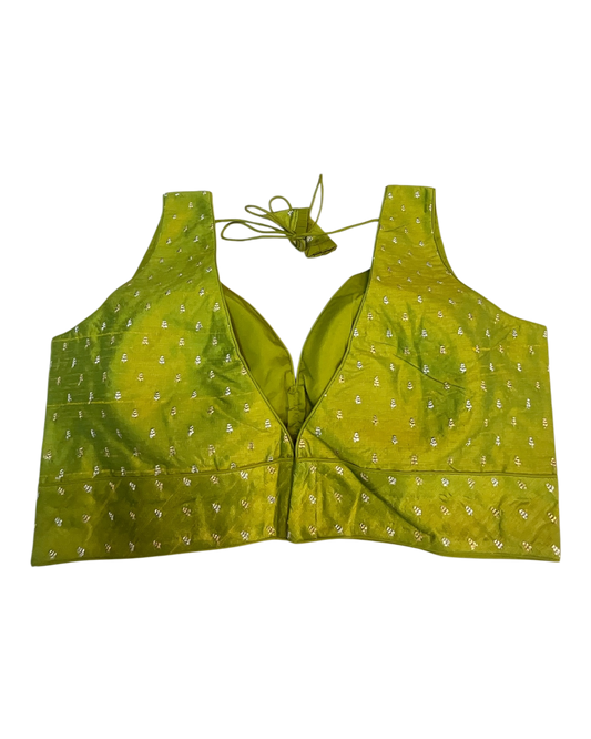 40" / UK 14 - Lime Green - Silky Designer Saree blouse with cups,  Sleeveless - UK Stock - Quick Delivery - RNK - R717 KV