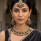 Blue - Large Size Antique Gold Finish Necklace Set with Earrings & Head Piece - Bollywood - AE2513 08KK25