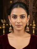 Dark Pink / Magenta - Royal Teardrop Kundan & Pearl Jhumka Earrings - 6JE06 10Pp26