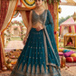 Size UK 14 (40" Bust) Adjustable to Size 16 - Teal Blue - Banarasi Silky Lehenga Set - Mehndi / Sangeet / Bridesmaids / Weddings / Garba  - UK Stock - 24h Dispatch - JF7940 05JT26