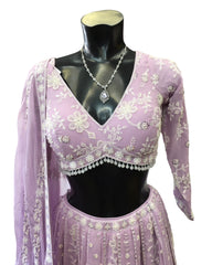Pastel Lilac - Delicately Embroidered Chiffon Designer Lehenga Set - UK 12-16 - UK Stock - 24h Dispatch - NE2408 HP 0724