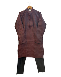 Dark Maroon - Brocade Mens Indian Kurta set - UK Stock - Weddings / Walimas , Sangeet, Diwali, Eid, Mehndi / Henna - NAD25717 KA