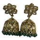 Green - Small - Antique Finish Traditional Zhumki Earrings - Bollywood - Weddings - SV2406 J 0724