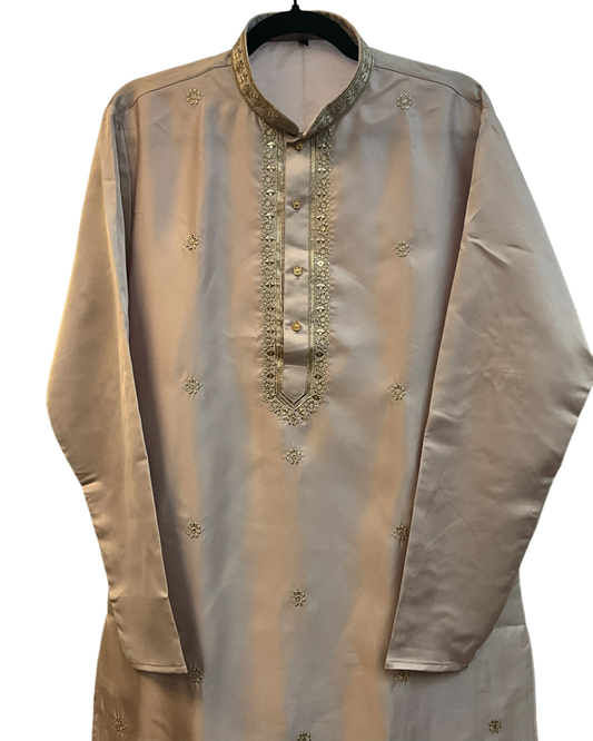 Baby Pink - Pastel - Soft Cotton Silky Mens Kurta Set with Neck Thread Embroidery- Sangeet Mehendi Haldi - KCS1019 06KC26