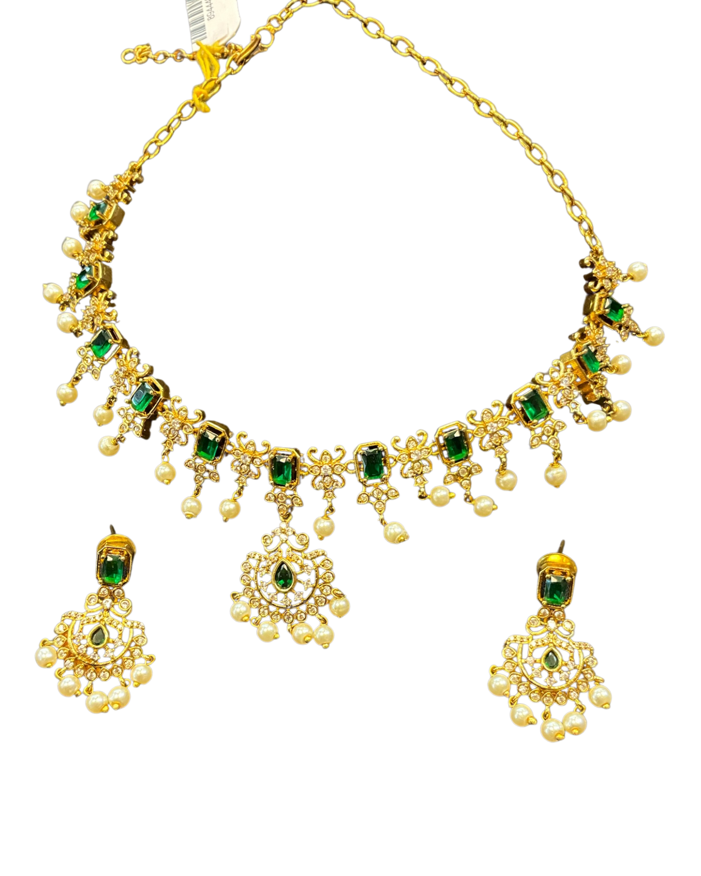Green - Medium - Antique Gold Finish Necklace Set with Earrings & - AE2523 08KY25