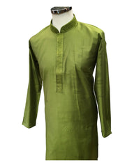 Henna / Mehendi Green - Cotton Silky Self Brocade Mens Kurta Set - Sangeet Mehendi Haldi - KCS1003 KK 1123