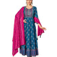 Cobalt Blue - Cotton Block Printed Long Dress with Dupatta - Available in Sizes 14(40") & 20 (46") - BH1006 KK 0924