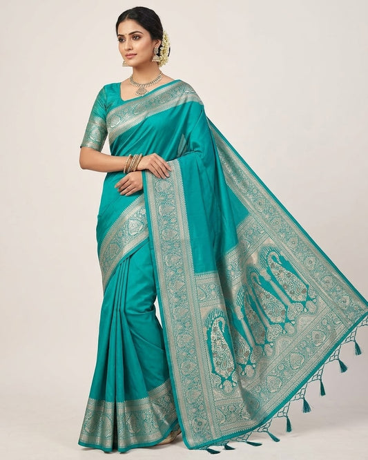 Jade Green - Traditional Handloom Saree with Blouse Piece - UK stock - 24hr Dispatch - SP2630 KP