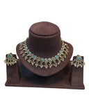 Turquoise - Large Size Antique Gold Finish Necklace Set with Earrings. - KAJ1031 KYp