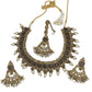 Grey - Large Size Antique Gold Finish Necklace Set with Earrings - PSC469  KV 0424