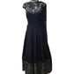 Cotton / Silky Dark Navy Anarakali  Long Dress with Grey Embroidery - Size 12 (Bust 38") - Dulhan HY 0724