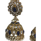 Navy Blue - Large - Antique Gold Finish Traditional Zhumki Earrings - Bollywood - Weddings - LX6389 P 0724