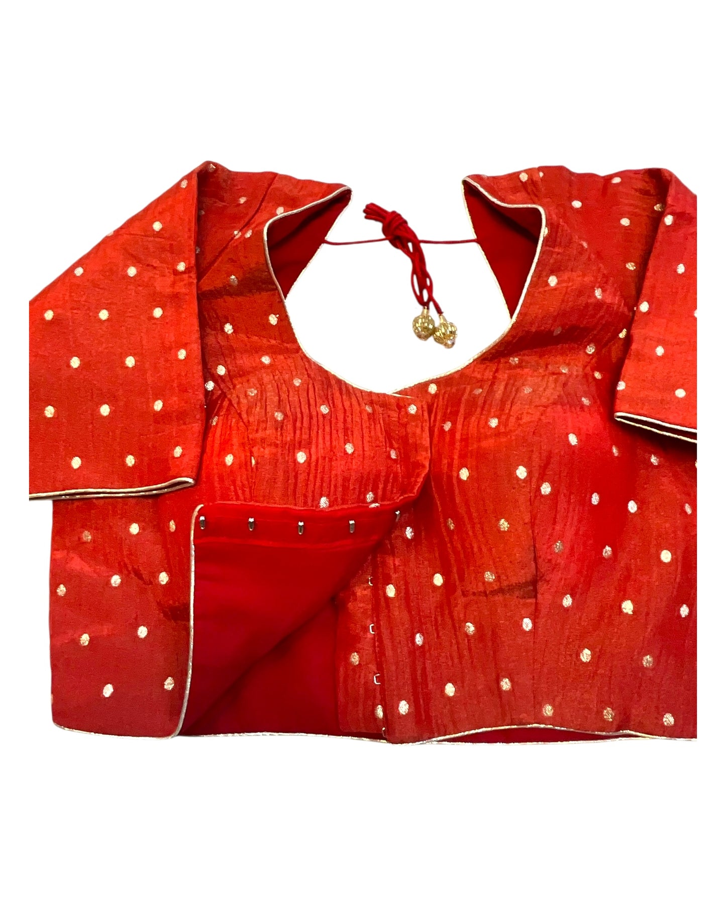 36" UK10 - Red - Banarasi Tissue Saree / Lehenga Blouse - Margin inside for adjustments - X1228 01KK25