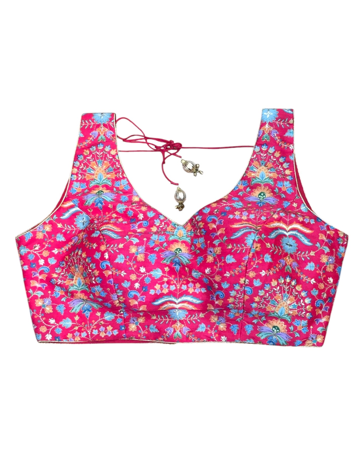 Coral - Silky Block Print Saree / Lehenga blouse - 40" Bust (UK 14) Can be let out to size 16  - X1199 01KV25