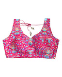 Coral - Silky Block Print Saree / Lehenga blouse - 40" Bust (UK 14) Can be let out to size 16  - X1199 01KV25