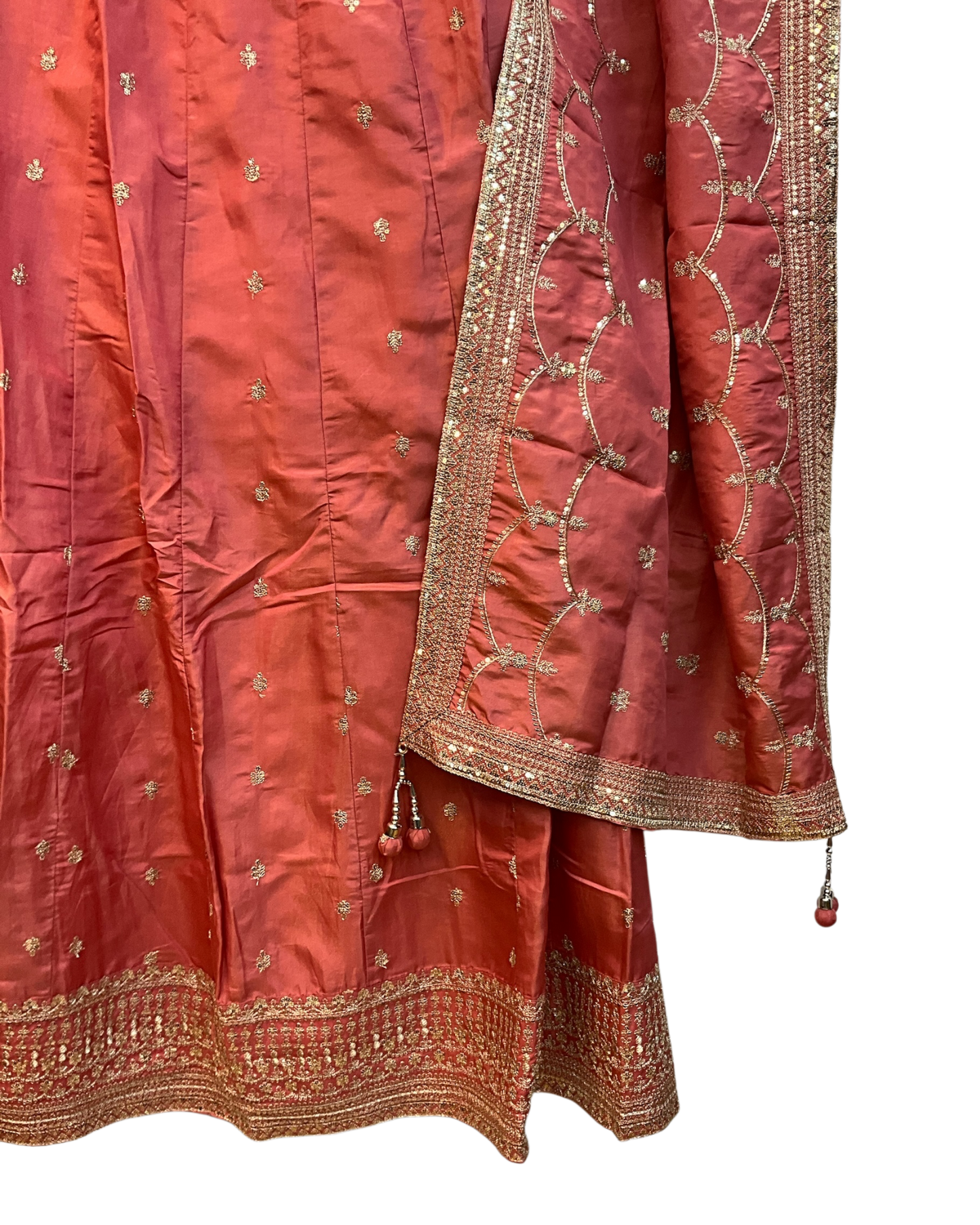 Size UK 14 (40" Pastel Coral Pink - Silky Lehenga Set - Mehndi / Sangeet / Bridesmaids / Weddings / Garba  - UK Stock - 24h Dispatch - OC561 07JV26
