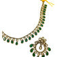 Green - Small Size Antique Gold Finish Necklace Set with Earrings - Bollywood - AE2519 08C25