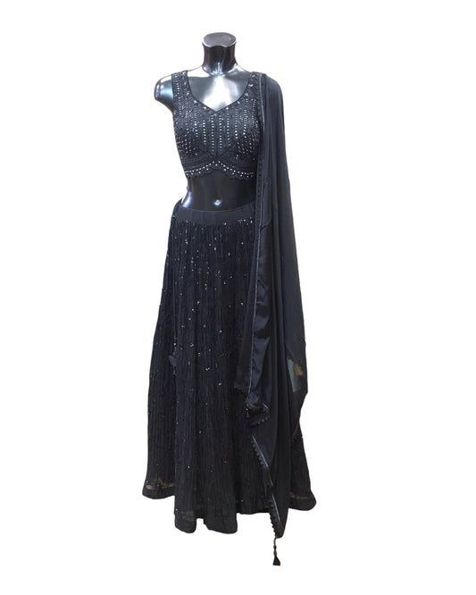 Stunning Intricately Embroidered Black Lehenga Set - Size 12 - UK Stock - 24h Dispatch - HD132 CY 0124