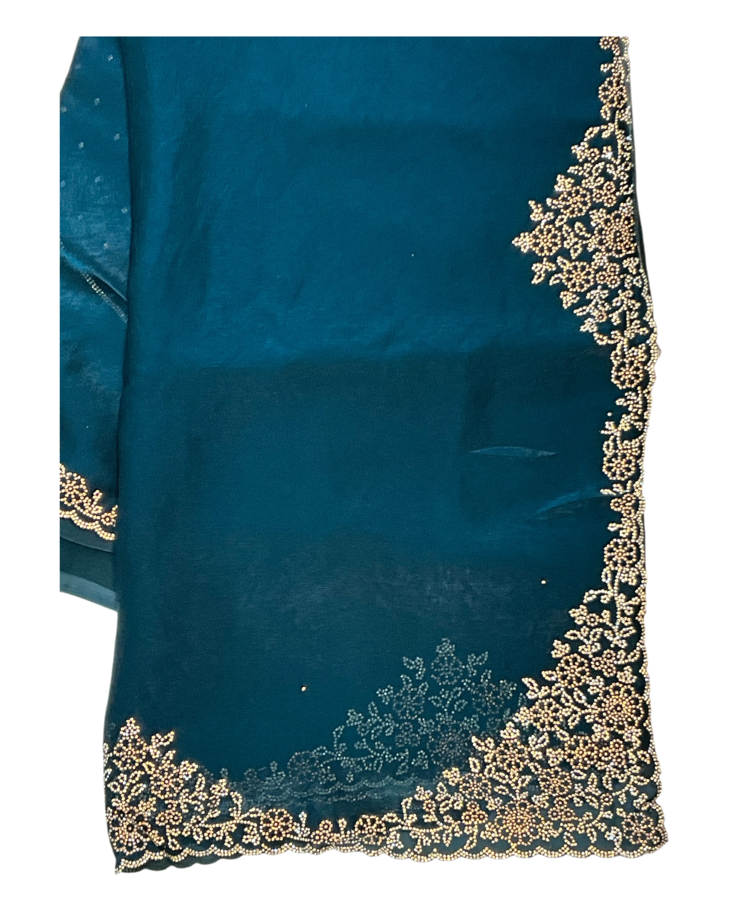 Teal - Rich Saree with Stone Work Border and Blouse Piece - UK stock - 24hr Dispatch - RS2511 TA