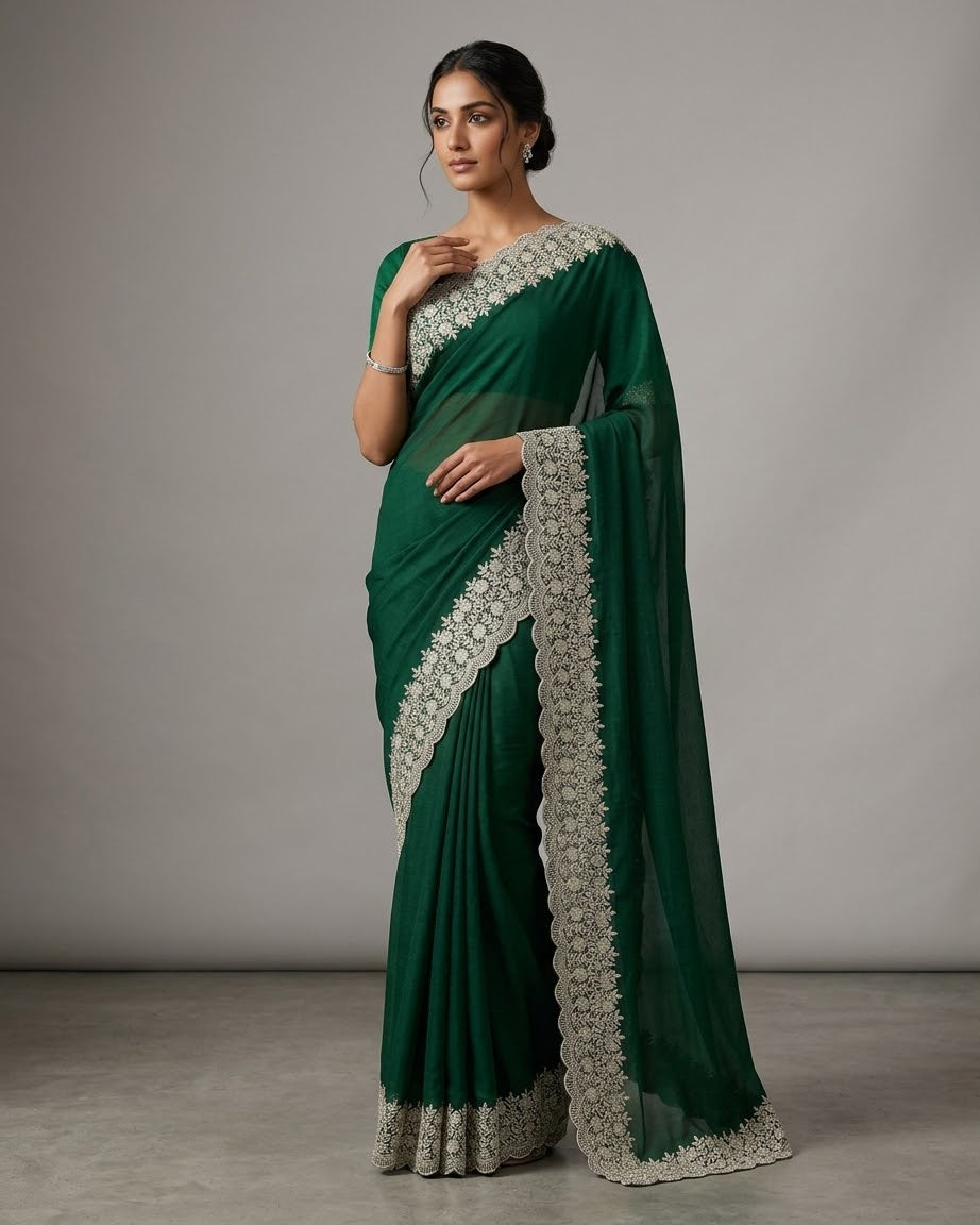 Bottle Green - Fancy Party Saree with Blouse Piece - UK stock - 24hr Dispatch - SP2604 KC