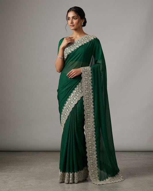 Bottle Green - Fancy Party Saree with Blouse Piece - UK stock - 24hr Dispatch - SP2604 KC