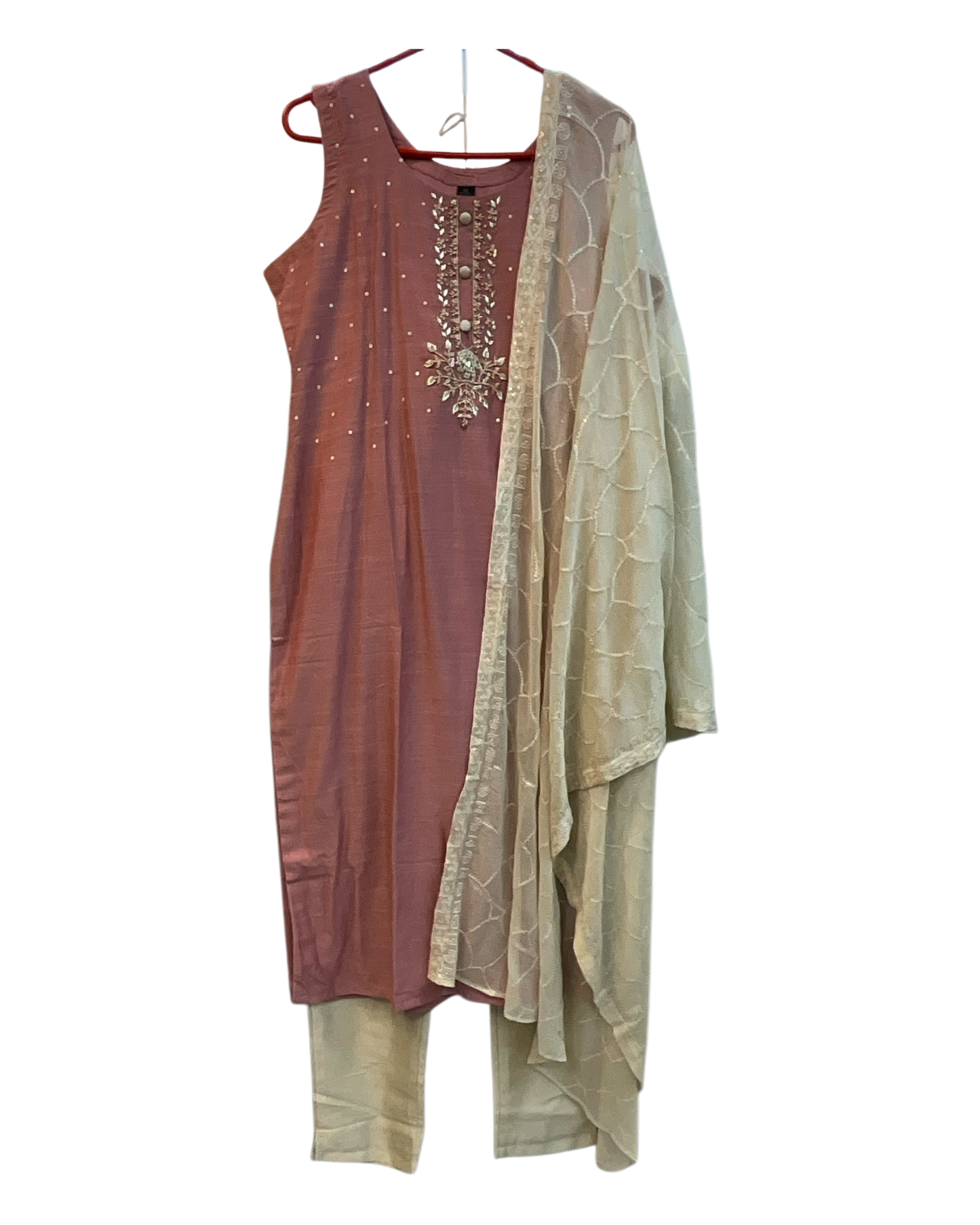 UK 14 / 40" - Dusty Pink - Silky Brocade Ladies Trousers Suit - Sangeet / Henna / Temple - OC815 VJ