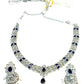 Navy Blue - Small Size Silver Finish Necklace Set with Earrings - SJ05 08C25