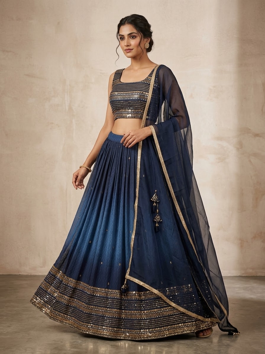 SALE ! Size UK 14 (40") Navy Blue - Lehenga Set - Mehndi / Sangeet / Bridesmaids / Weddings / Garba  - UK Stock - 24h Dispatch - PC2615