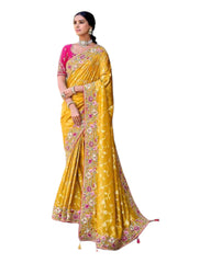 Yellow - Banarasi Silky Saree with Fancy Ready made Blouse - TAT6206 JR 1123