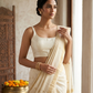 40" / UK 14 - Cream - Silky Designer Saree blouse with cups,  Sleeveless - UK Stock - Quick Delivery - RNK - R651-H