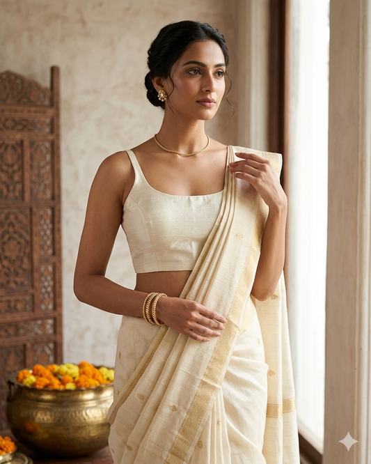 40" / UK 14 - Cream - Silky Designer Saree blouse with cups,  Sleeveless - UK Stock - Quick Delivery - RNK - R651-H