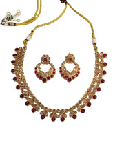 Magenta - Medium Size Gold Finish Necklace Set with Earrings - TOH2402  Cp 0424
