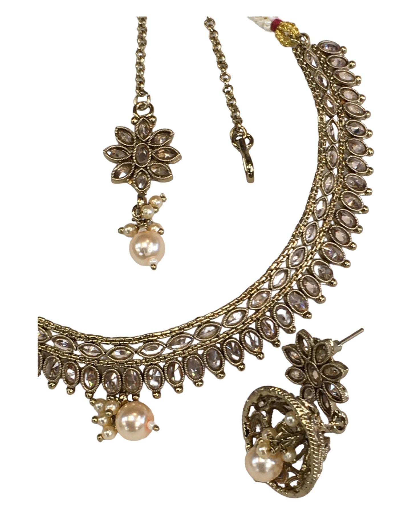 Gold / Neutral - Small - Antique Gold Finish Necklace Set with Earrings - DAJ298 C 0724