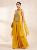 UK 12 / 38" - Haldi Yellow - Designer Ladies Medium Top Palazzo Trousers Suit -  - VMK Sunita 10PA26