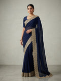 Navy Blue - Fancy Party Saree with Blouse Piece - UK stock - 24hr Dispatch - SP2604 KC