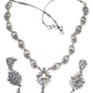 Clear - American Diamond Style Silver Finish Small Size Necklace Set with Earrings - AE2421 11R24