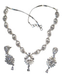 Clear - American Diamond Style Silver Finish Small Size Necklace Set with Earrings - AE2421 11R24