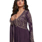 Chiffon - Purple Anarakali  Long Dress with Trousers - Size 14 (Bust 40") - Inside Margin to let out ( 3 to 4")VF66574 TY 1024