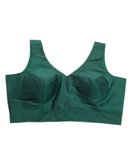 Bottle Green - Silky Saree blouse with cups,  Sleeveless - 38
