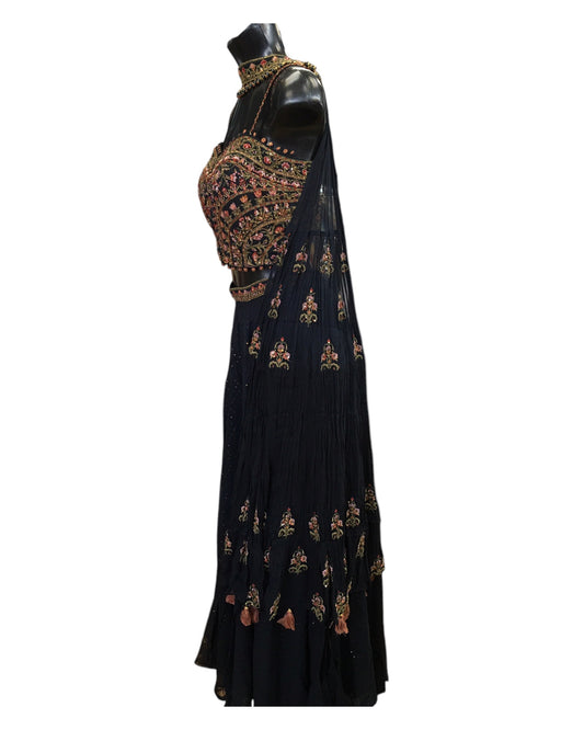 Black - Designer Ladies Short Strap Top Palazzo Trousers Suit - Size 10 (36") - VMK ASIN CT