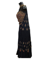 Black - Designer Ladies Short Strap Top Palazzo Trousers Suit - Size 10 (36