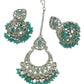 Light Blue - Large Size Silver Finish Necklace Set with Earrings & Tika (Head Piece) - UK Stock - GGA17 08KK25