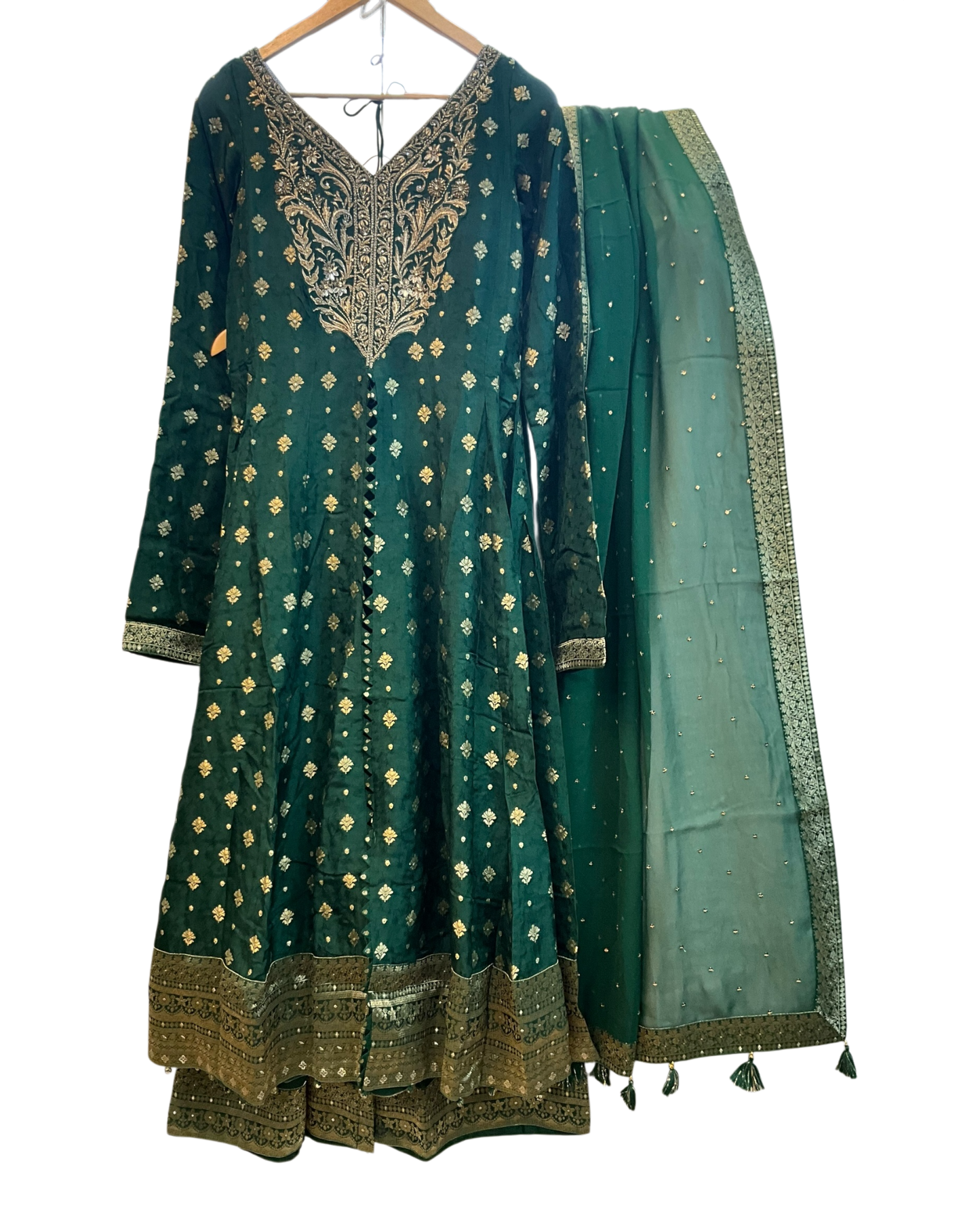 UK 10 / 36" - Forest Green - Designer Ladies Sharara / Palazzo / Anarkali Trousers Suit - UK Stock - Sangeet / Henna / Weddings - VMK Aradhya 04AY26