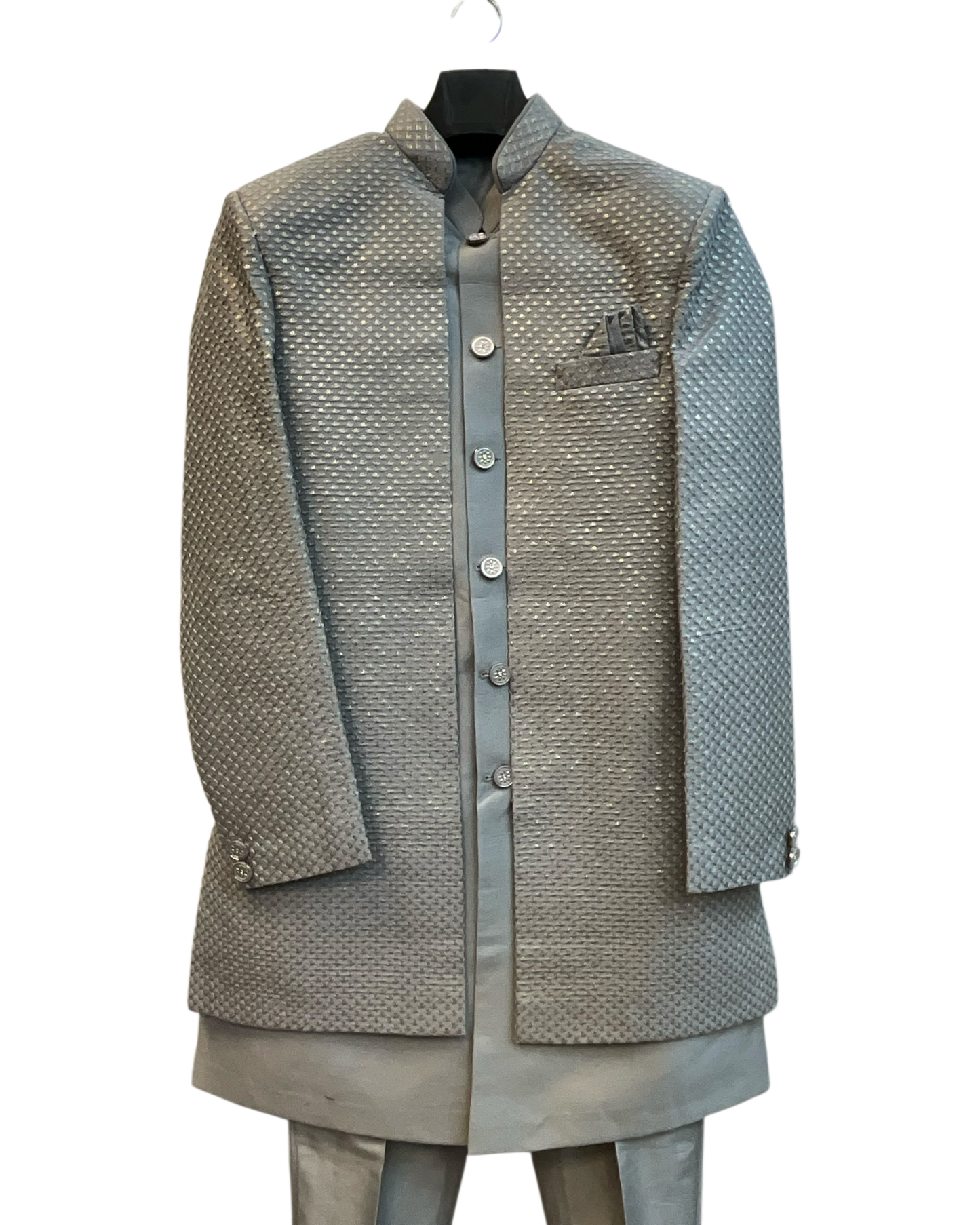 Silver / Grey - Mens Knee Length  Jacket with Long Waistcoat - Sherwani / Indo-Western - Fantastic Fit - KCS6600 03PV26