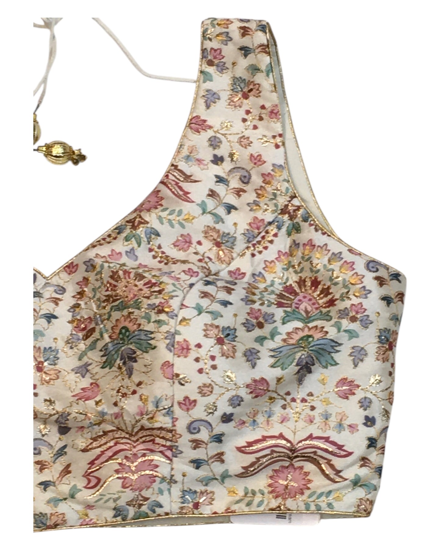 40" Bust (UK 14) Cream - Silky Block Print Saree / Lehenga blouse - Can be let out to size 16  - X1199 01KV25