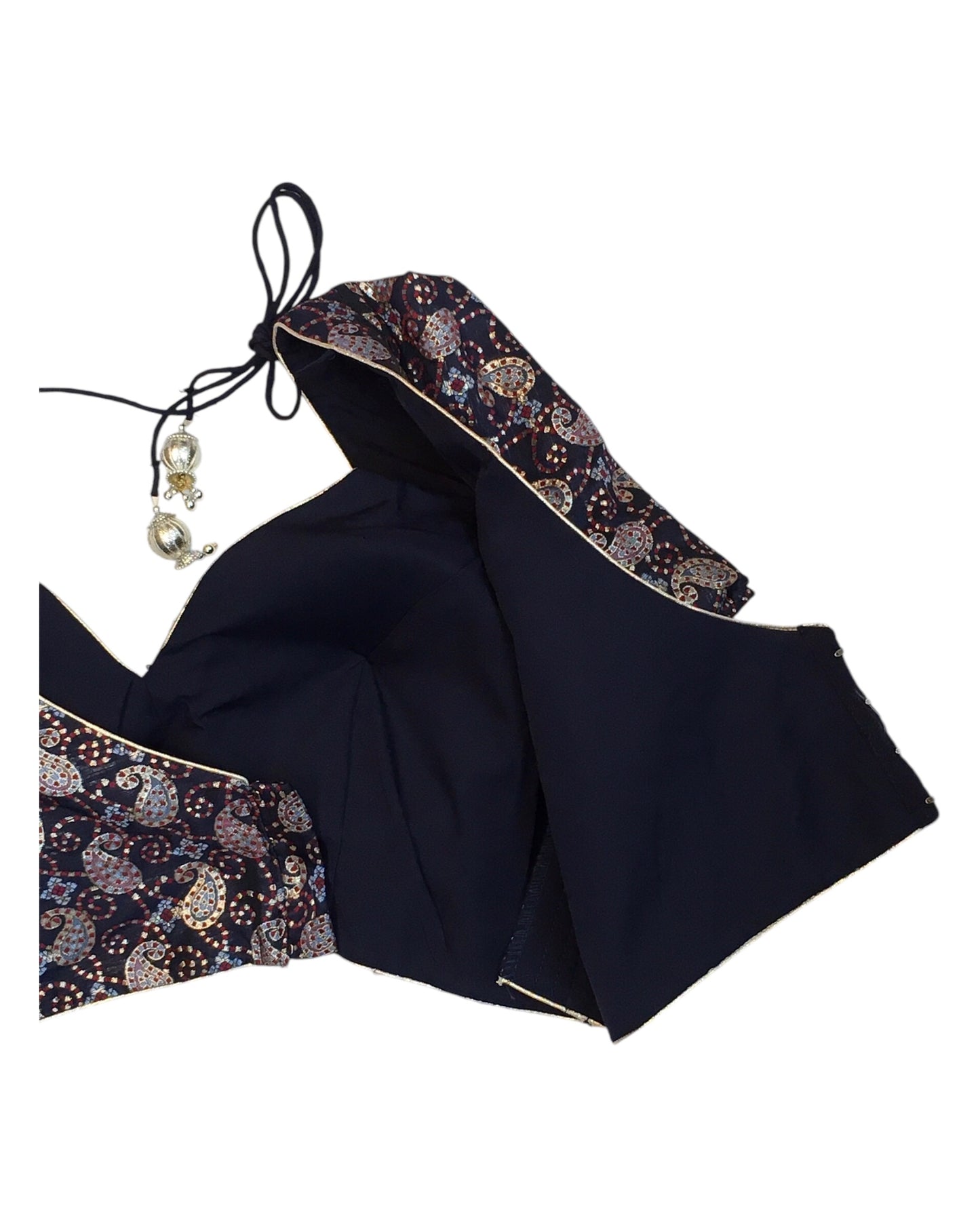 40" Bust(UK14) Navy Blue with Maroon - Banarasi Brocade Saree / Lehenga blouse - Can be let out to size 16  - VFJ250 01KY25