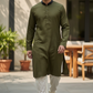Henna / Mehndi Green - Soft Cotton Self Woven Mens Kurta Set - Sangeet Mehendi Haldi - KCS1263 03KJ26