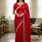 Red - Classic Satin Crepe Saree with Stone Work and Blouse Piece - UK stock - 24hr Dispatch - RS2533 VJ