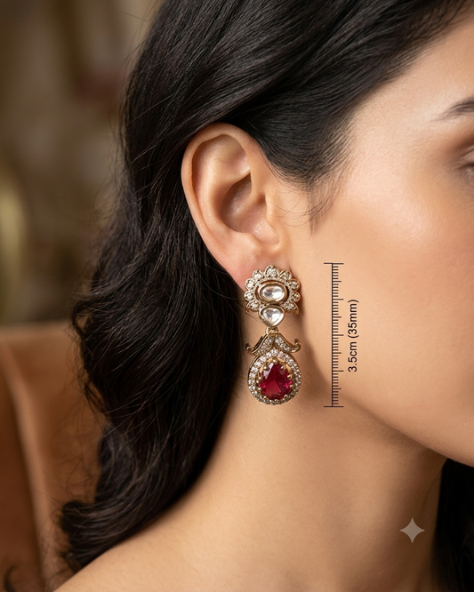 Fuchsia / Rani / Magenta - Small - Antique Gold Finish Traditional Earrings - Bollywood - Weddings - 15ER715 07J26