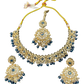 Blue - Large Size Antique Gold Finish Necklace Set with Earrings & Head Piece - JIG111 04Cp26